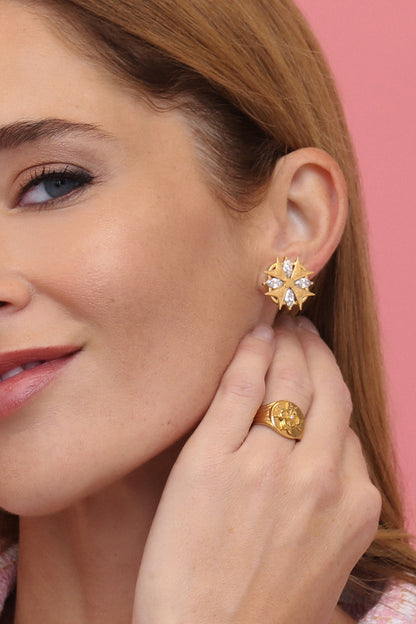 Quad Crystal Maltese Cross Stud Earring Set