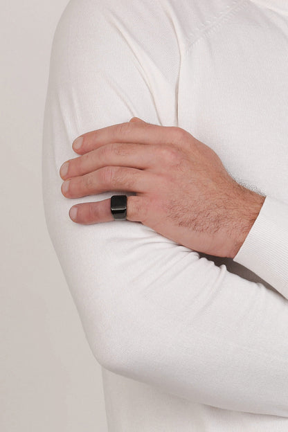 Matte Black Square Engravable Ring