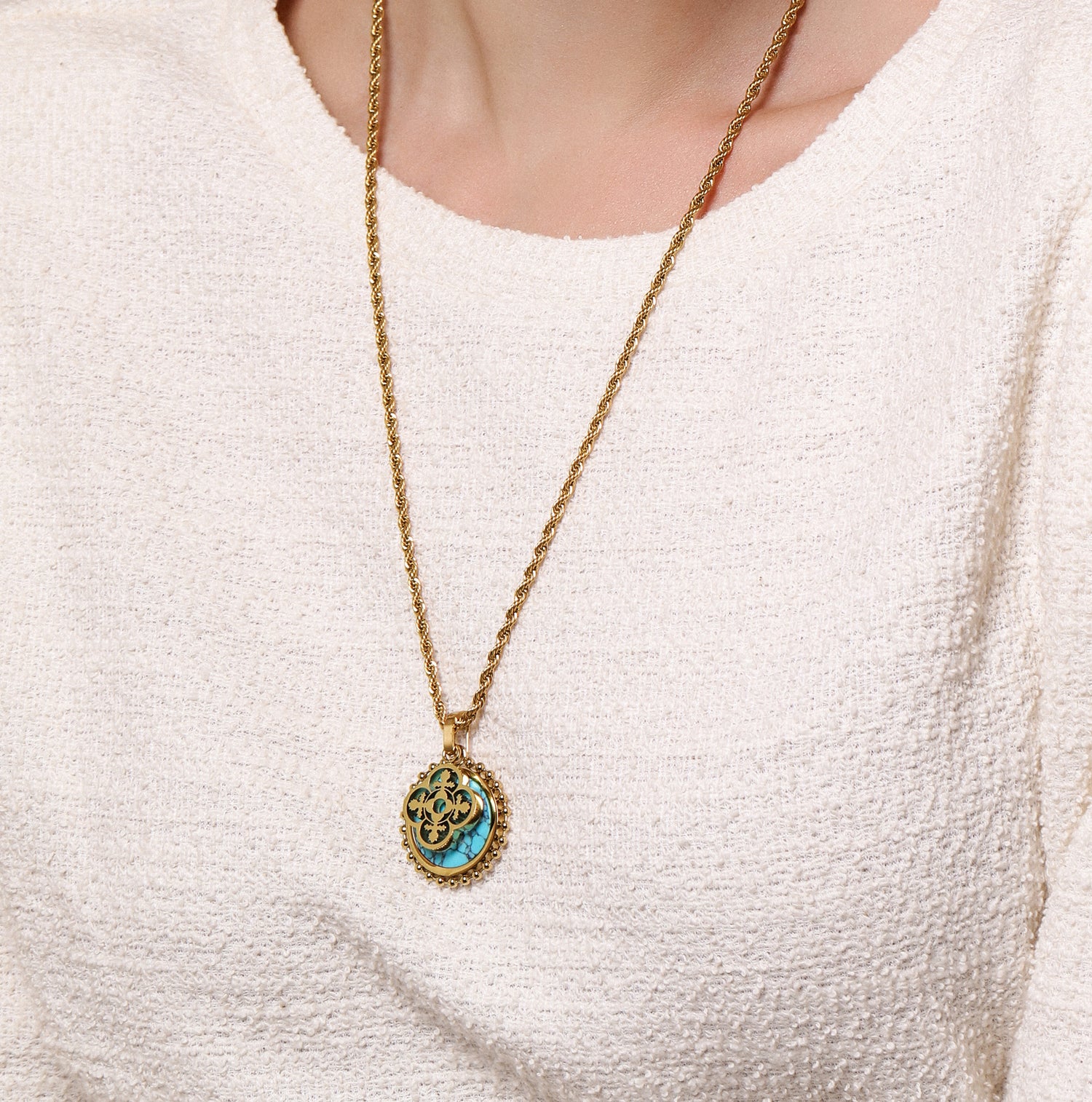 Turquoise Stone &amp; Tile Pendant Gift Set