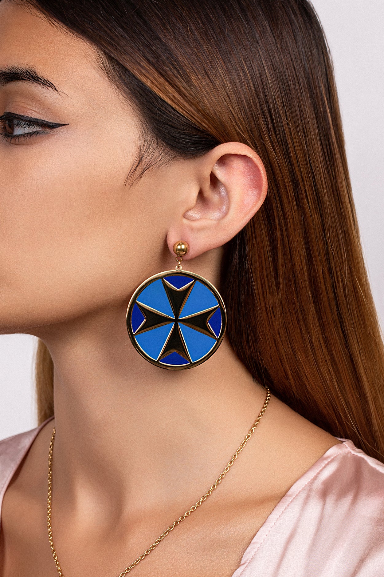 Deep Blue Maltese Cross Earring Set