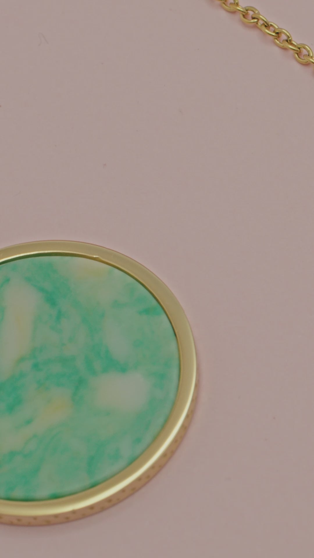Green Marble Stone Pitted Edge Large Circle Pendant