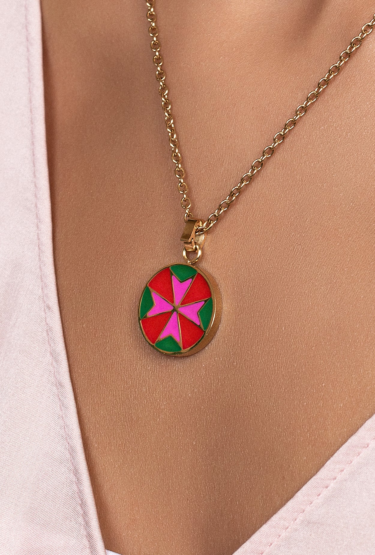 Fuchsia &amp; Green Maltese Cross Pendant