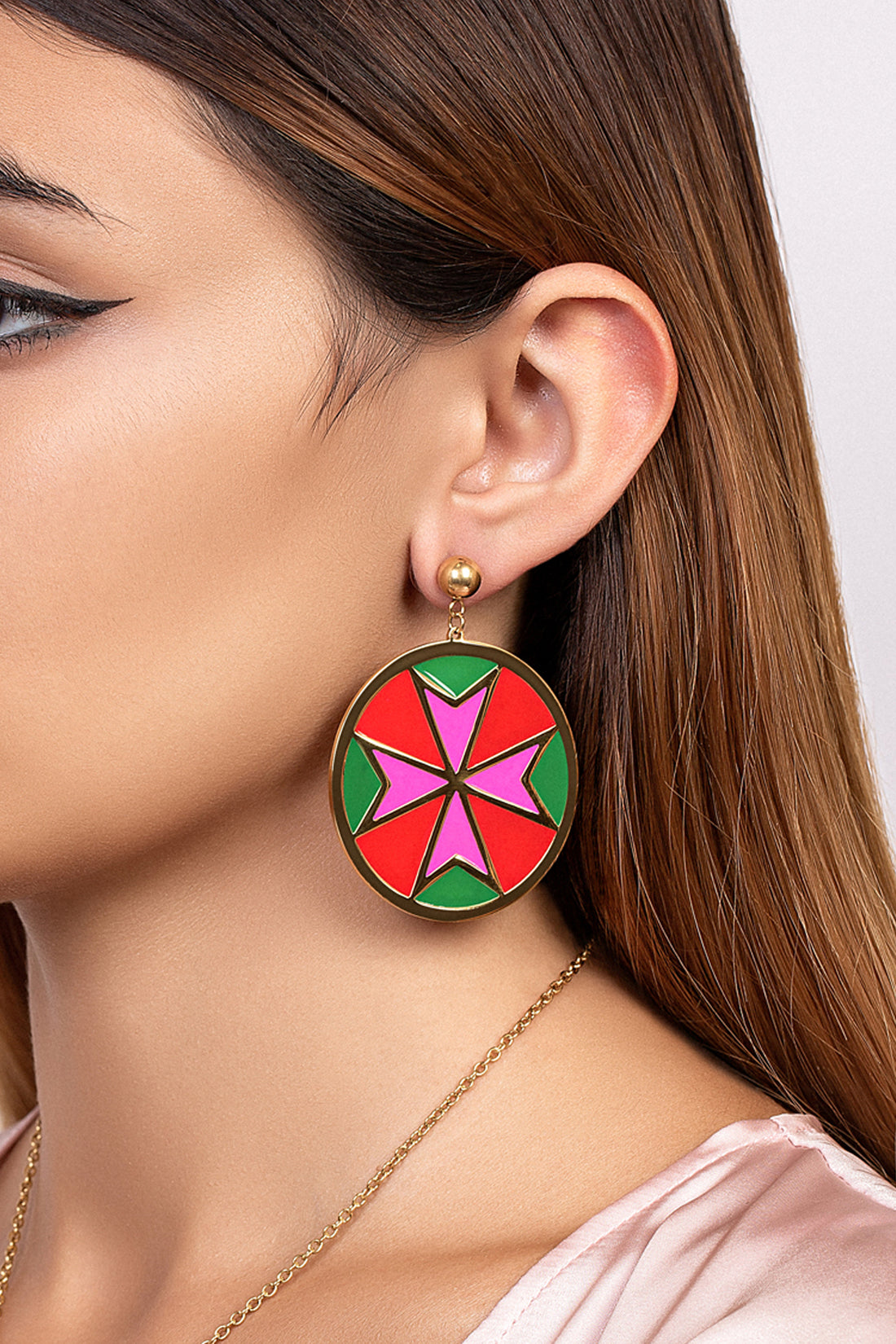 Fuchsia &amp; Green Maltese Cross Earring Set