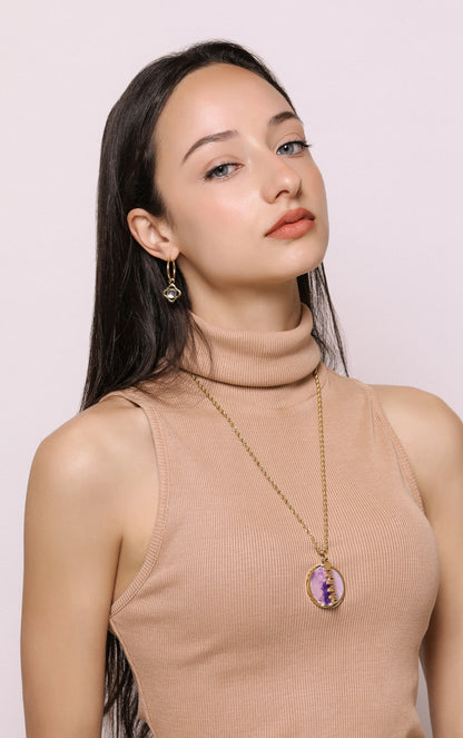 Amethyst Stone Large Circle Pendant